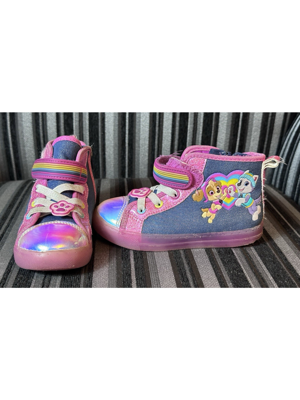 Paw Patrol Shoes Toddler Girls Size 10C Blue Denim Pink High Top Skye Everest